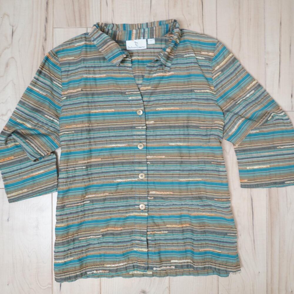 Striped button up shirt coastal